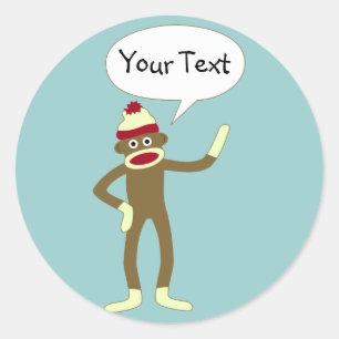 Sticker Rond Sock Monkey personnalisable Comic Speech Bubble
