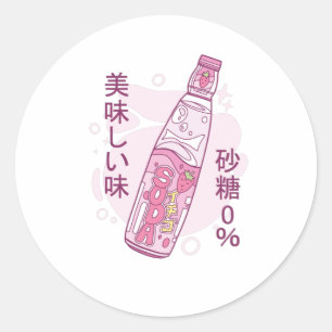 Sticker Rond Soda aux fraises japonaises