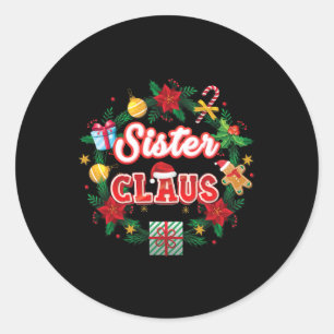 Sticker Rond Soeur Claus Noël Père Noël Laurel Wreath Mistlet