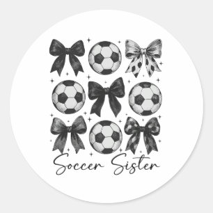 Sticker Rond Sœur de football Coquette drôle Bow Sœur de footba