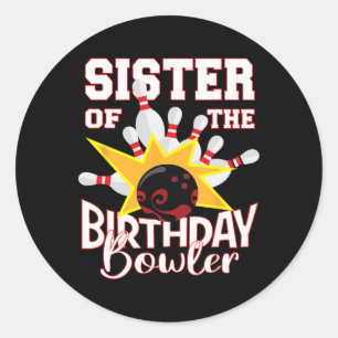 Sticker Rond Soeur De L'Anniversaire Bowler Kid Bowling Party