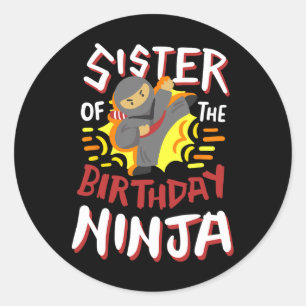 Sticker Rond Soeur De L'Anniversaire Ninja Karate Enfants Anniv
