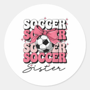 Sticker Rond Soeur de soccer super Coquette Bow Soccer
