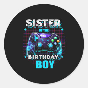Sticker Rond Sœur du garçon d'anniversaire correspondant jeu vi