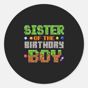 Sticker Rond Sœur du garçon d'anniversaire Partie Joueur de jeu