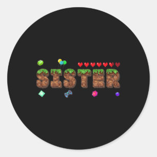 Sticker Rond Sœur du garçon d'anniversaire Pixel Game Party Mat