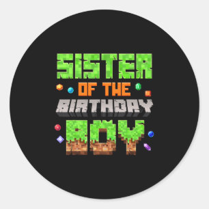 Sticker Rond Sœur du garçon d'anniversaire Pixel Jeu vidéo de j