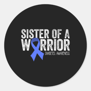 Sticker Rond Soeur d'un guerrier T1D Diabetic Blue Ribbon Suppo
