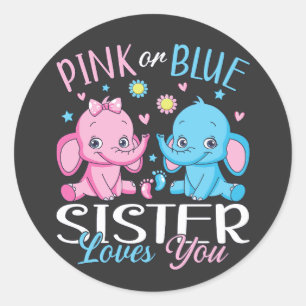 Sticker Rond Soeur Rose Ou Bleue Vous Aime Baby Éléphant