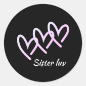 Sticker Rond Sœurs  Amour Cœur Noir  (Devant)