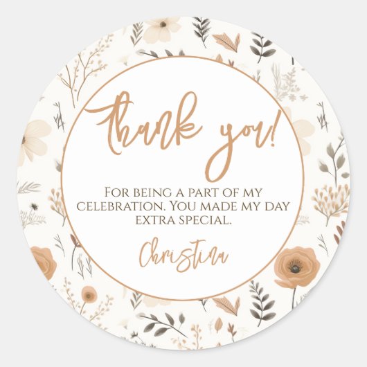 Sticker Rond Soft Boho Floral Fleur sauvage Party Merci (Devant)
