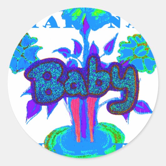 Sticker Rond Soft Cyan Blue Flower Art : A Baby's Touch. (Devant)