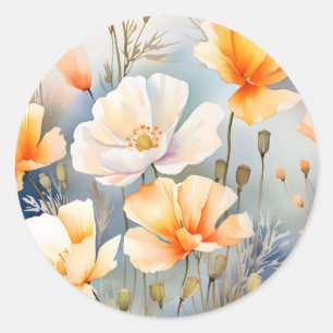 Sticker Rond Soft Dreamy Arrière - plan avec Fleurs de Pavot