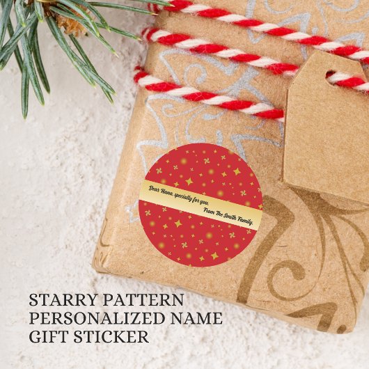 Sticker Rond Soft Glow Golden Stars & Floral Petals Pattern