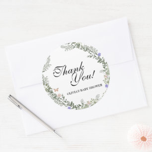 Sticker Rond Soft Green Boho Genre Neutre Merci Floral