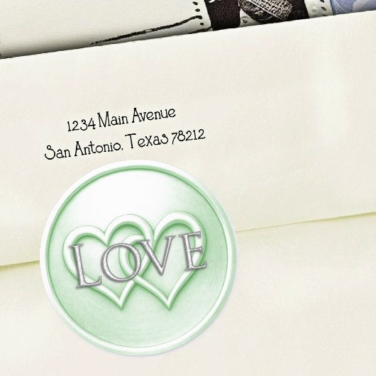 Sticker Rond Soft Green Two Hearts Intertwined Wedding