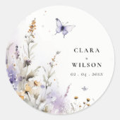 Sticker Rond Soft Lilac Fleur sauvage Butterfly Garden Mariage (Devant)