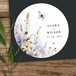 Sticker Rond Soft Lilac Fleur sauvage Butterfly Garden Mariage