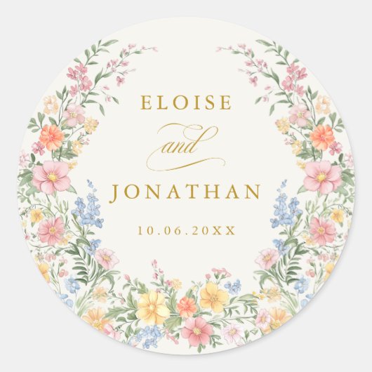 Sticker Rond Soft Pastel Ornate Spring Garden Gold Wedding (Devant)