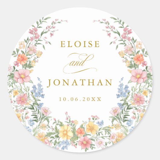 Sticker Rond Soft Pastel Ornate Spring Garden Gold Wedding (Devant)