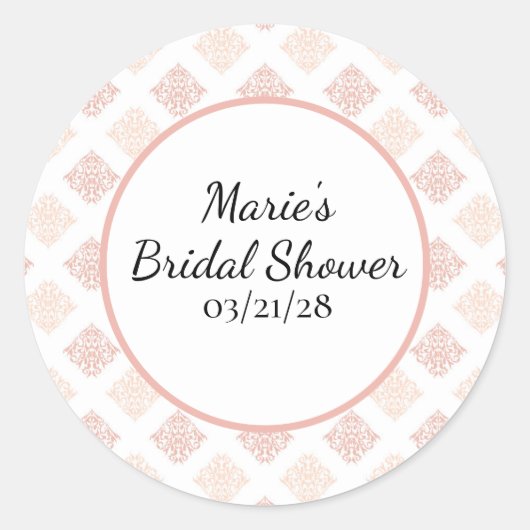 Sticker Rond Soft Peachy Blush Damask (Devant)