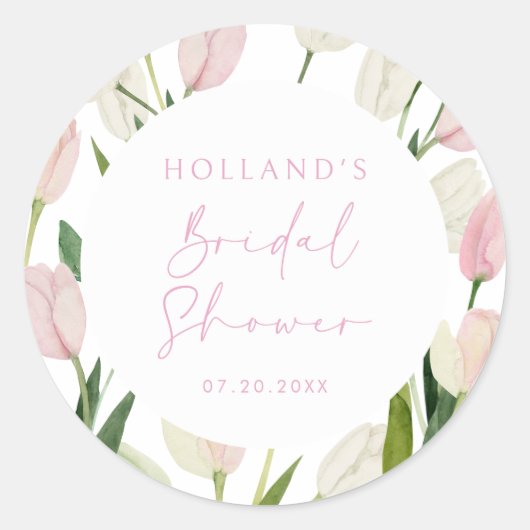 Sticker Rond Soft Pink Tulip Bridal Shower (Devant)