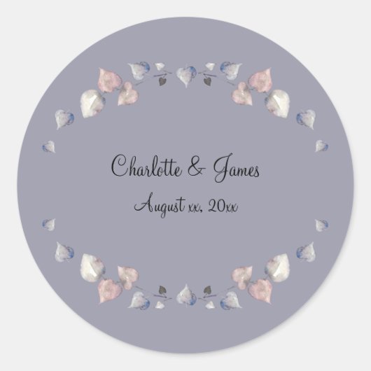 Sticker Rond Soft Purple Écossais Heather Coeurs Mariages (Devant)