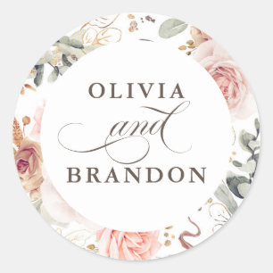 Sticker Rond Soft Shades Floral Mariage élégant