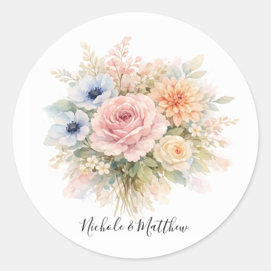 Sticker Rond Soft Watercolor Floral Wedding (Devant)