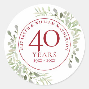 Sticker Rond Soft Watercolour Leaves 40th Anniversary
