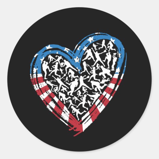 Sticker Rond Softball - American USA Flag Heart (Devant)