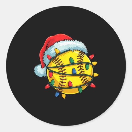 Sticker Rond Softball Ball Santa Hat Christmas Softball Xmas Li (Devant)