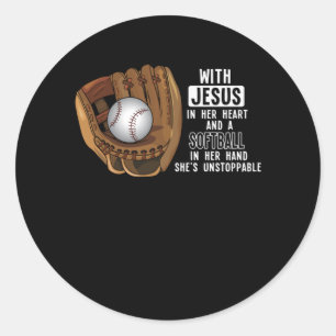 Sticker Rond Softball Catcher Girl Jesus Baseball Religieux