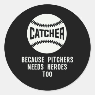 Sticker Rond Softball Catcher Kids Funny Baseball Player Plaisa