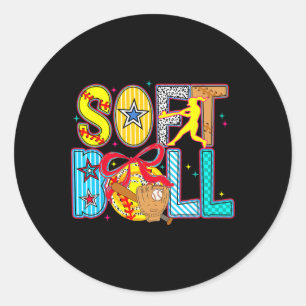Sticker Rond Softball Coquette Bow Jour de baseball Fan Cheval