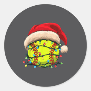 Sticker Rond Softball de Noël Xmas Santa Srts Chapeau Hommes Fe
