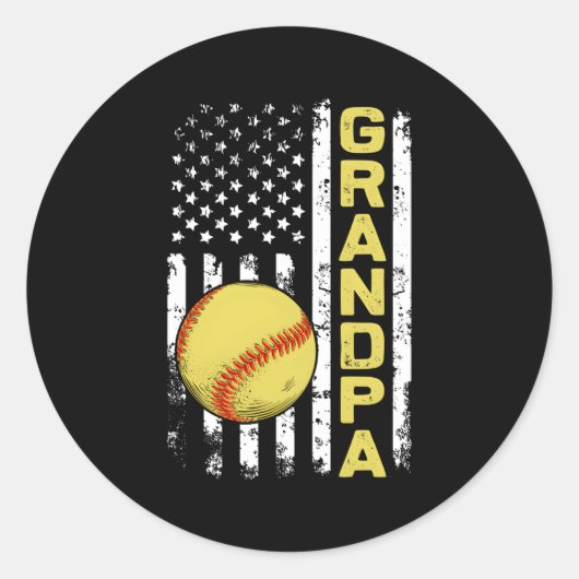 Sticker Rond Softball Grandpa Drapeau américain Softball (Devant)