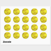 Sticker Rond softball jaune grungy merci (Feuille)