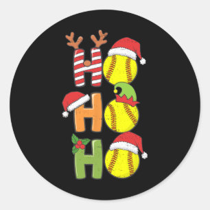 Sticker Rond Softball Noël Ho Ho Softball Xmas Sport Me