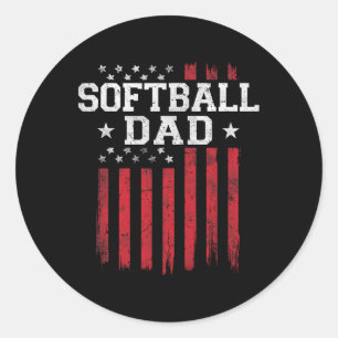 Sticker Rond Softball Papa Fier Drapeau Américain Usa Patriot P