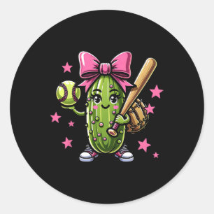 Sticker Rond Softball Pickle Sports Girls Baseball Avec Bo Rose