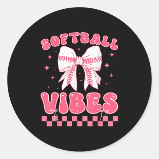 Sticker Rond Softball Vibes Softball Couqette Groovy Softball G (Devant)