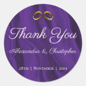 Sticker Rond Soie violette et Merci Mariage or (Devant)