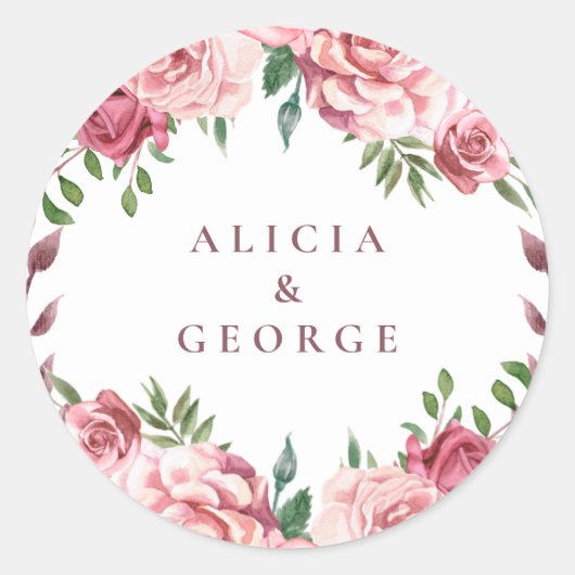 Sticker Rond Soignée de mariage rose rose bordeaux (Devant)