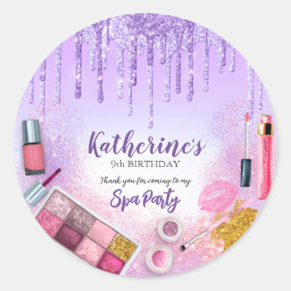 Sticker Rond Soin de Spa Fille Glamour Anniversaire Salon Viole