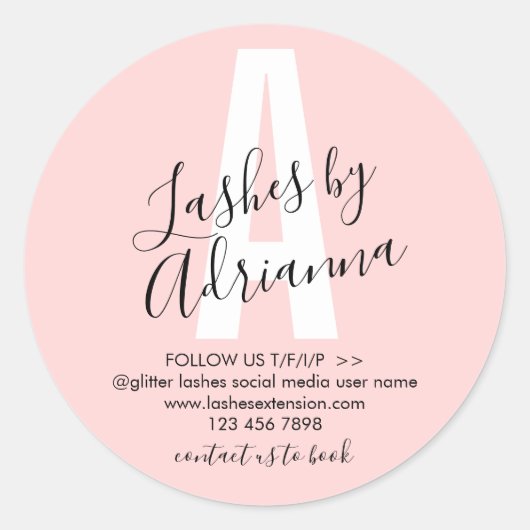 Sticker Rond Soins après extension de cils monogramme rose (Devant)