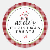 Sticker Rond Soins de Noël Rustiques Plaid Personnalisés (Devant)