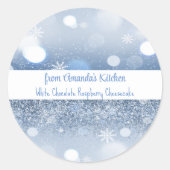 Sticker Rond Soins de Noël Snowflakes Sparkle Bleu Blanc (Devant)
