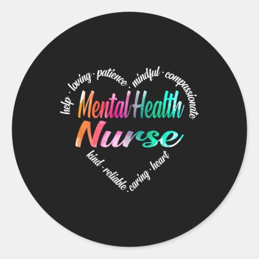 Sticker Rond Soins de santé mentale Infirmière Coeur Mot Nuage  (Devant)