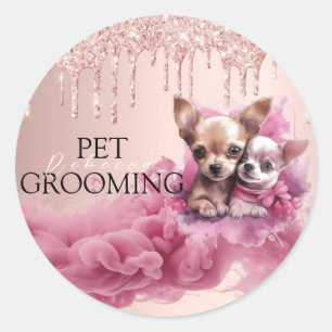 Sticker Rond Soins pour Animaux Salon de Toilettage pour Chiots